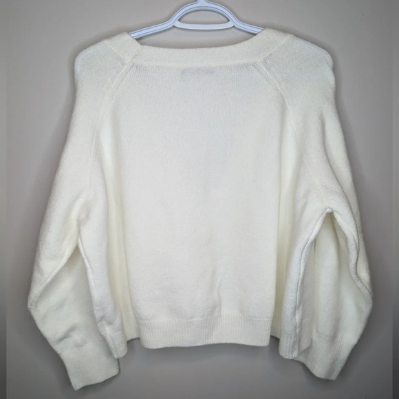 Shein Cream White Soft Knit Button Front V Neck Cardigan Plus Size 2XL Women - Picture 2 of 9